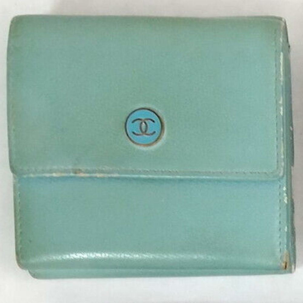 Authentic light blue Chanel leather wallet double sided